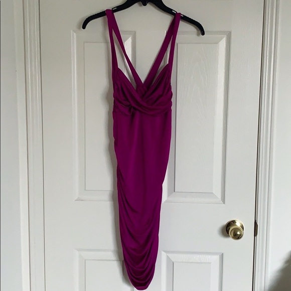 Fuchsia Ruched Bodycon Dress - Picture 2 of 7